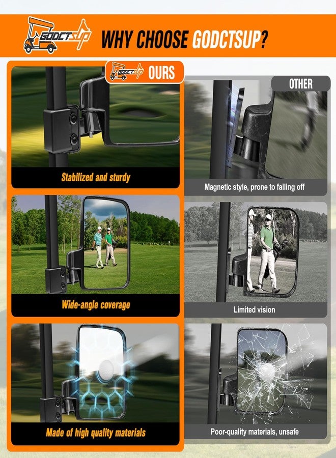 GODCTSUP Golf Cart Mirrors, No Drilling Golf Cart Side Mirrors for Club Car EZGO YAMAHA and Others Square Tube Carts Roof Bracket(0.75/1/1.25 inch), Durable Anti-Shudder, 180 Degree Rotation - Image 3