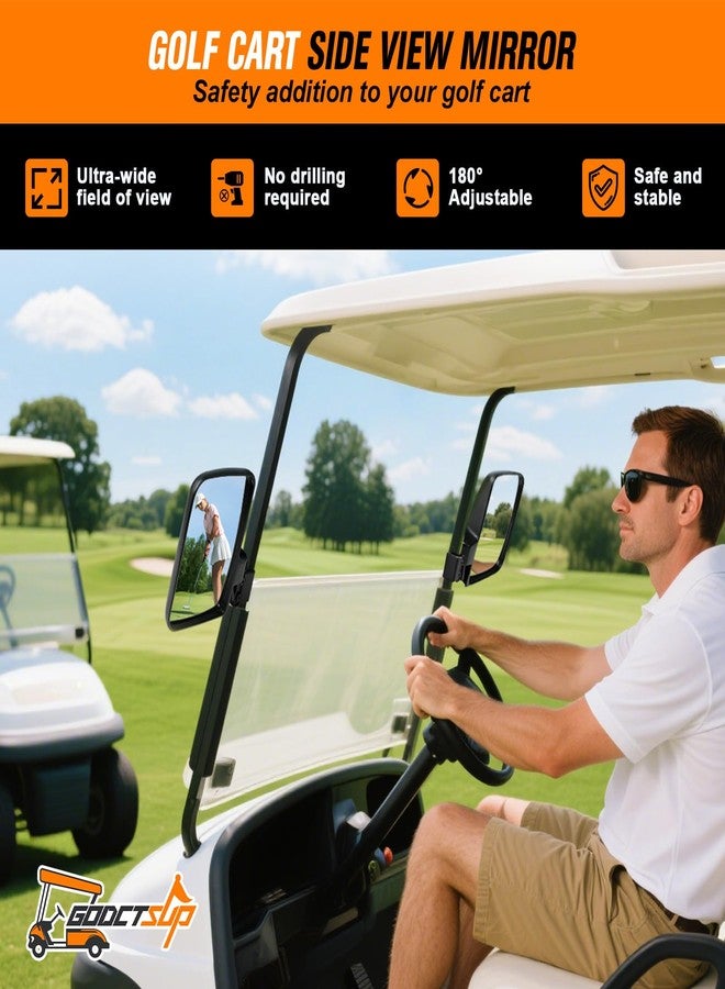 GODCTSUP Golf Cart Mirrors, No Drilling Golf Cart Side Mirrors for Club Car EZGO YAMAHA and Others Square Tube Carts Roof Bracket(0.75/1/1.25 inch), Durable Anti-Shudder, 180 Degree Rotation - Image 2