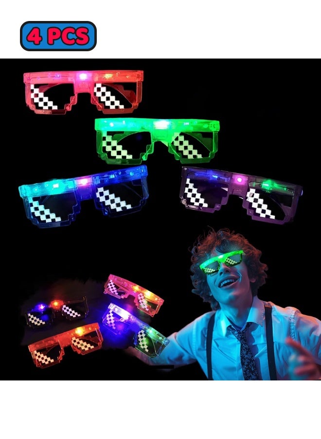 4 PCS LED Light Up Glasses for Kids & Adults, Pixel Art Design Style, Glow in the Dark Neon Glasses, Personalized Light-Up Glasses for Party Favors, Birthday & School Events, Wedding, and All Kind of Them Party - Image 1