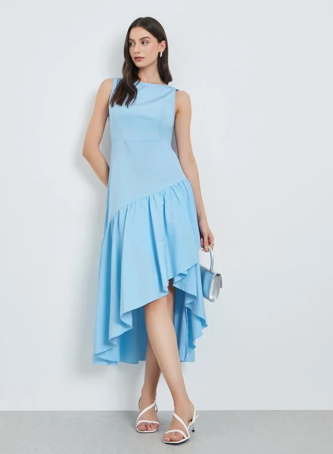 Take Two Blue Sleeveless Ruffle Hem Midi Dress