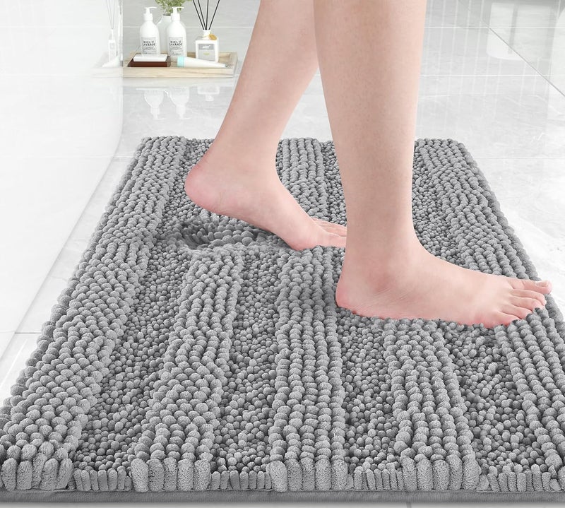 Onlyeasy Bathroom Rug Mat, 24'' x 17'', Luxury Chenille Shaggy Bath Rugs, Extra Soft & Thick, Absorbent Water, Non-Slip, Machine Washable, Bath Mats for Bath Floor,Tub and Shower, Gray - Image 1