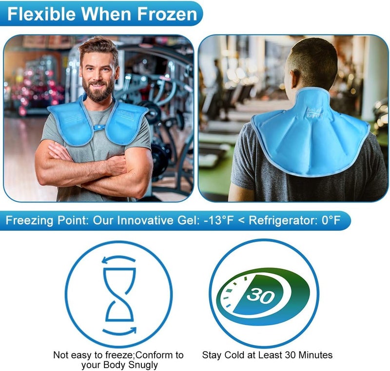 Relief Expert Neck Shoulder Ice Pack Large Reusable Gel Cold Pack Wrap for Upper Back Cold Compress Therapy for Muscle Relaxing and Soothing with Soft Plush Lining - Blue - Image 2