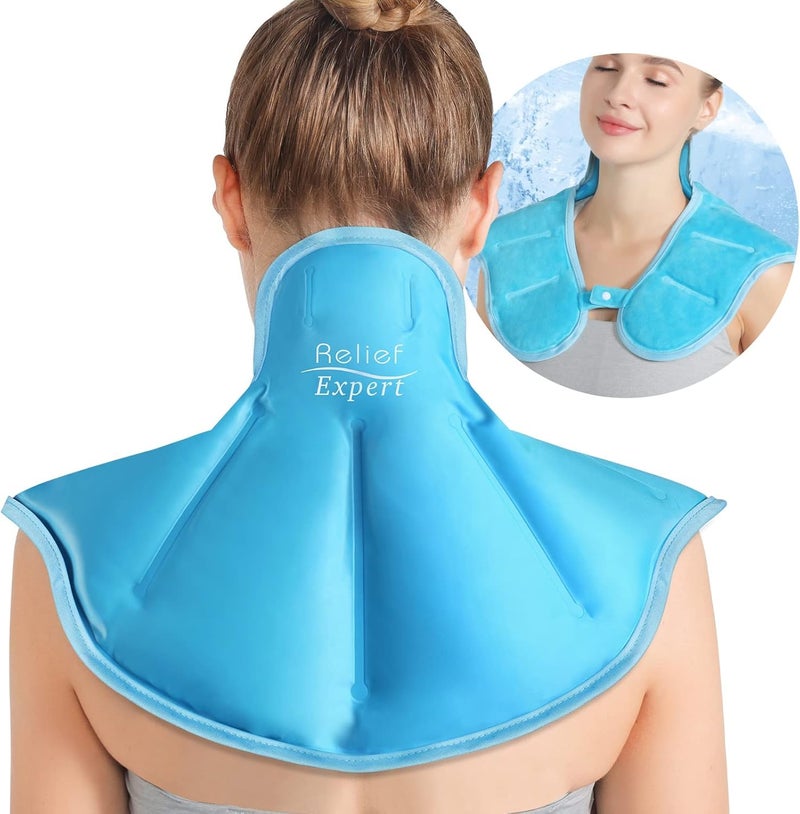 Relief Expert Neck Shoulder Ice Pack Large Reusable Gel Cold Pack Wrap for Upper Back Cold Compress Therapy for Muscle Relaxing and Soothing with Soft Plush Lining - Blue - Image 1