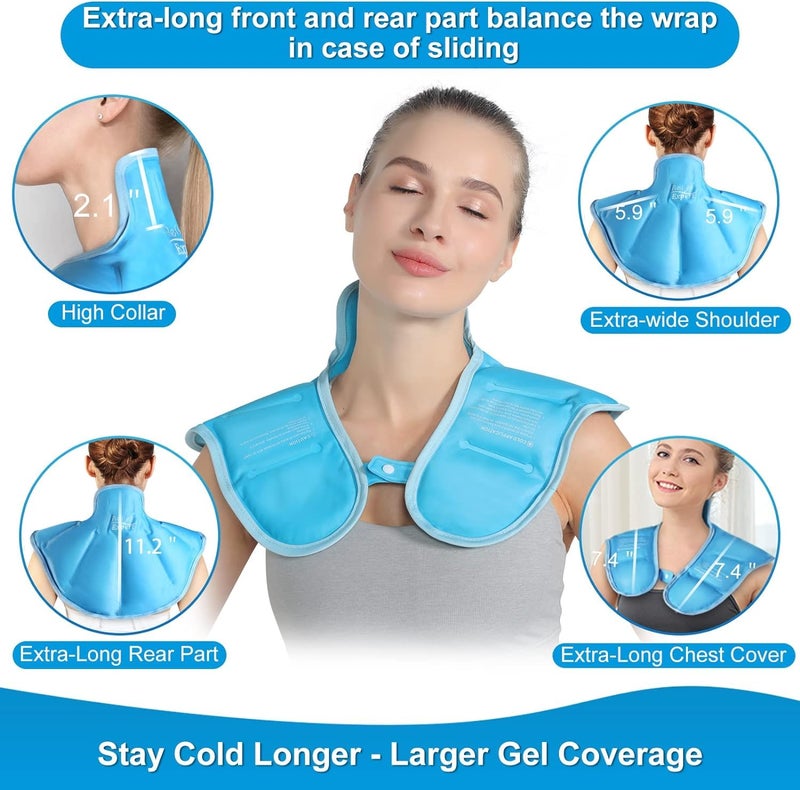 Relief Expert Neck Shoulder Ice Pack Large Reusable Gel Cold Pack Wrap for Upper Back Cold Compress Therapy for Muscle Relaxing and Soothing with Soft Plush Lining - Blue - Image 3