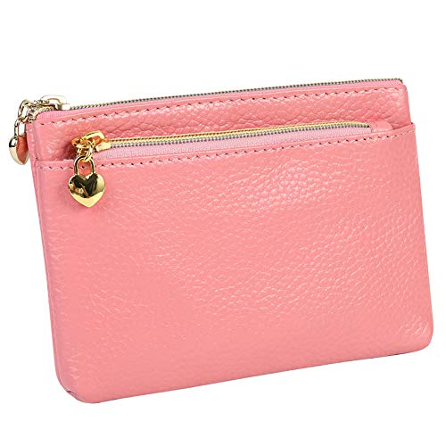 Cynure Women's Genuine Leather Coin Purse Zipper Pocket Size Pouch Change Wallet, Pink - Image 1