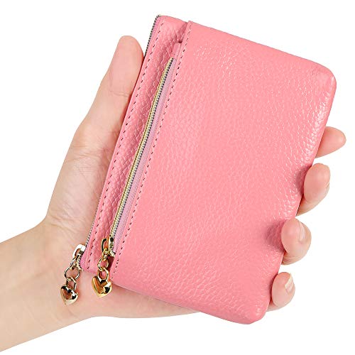 Cynure Women's Genuine Leather Coin Purse Zipper Pocket Size Pouch Change Wallet, Pink - Image 5