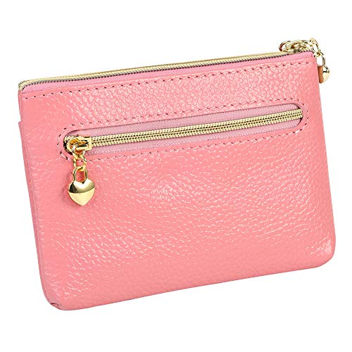 Cynure Women's Genuine Leather Coin Purse Zipper Pocket Size Pouch Change Wallet, Pink - Image 2