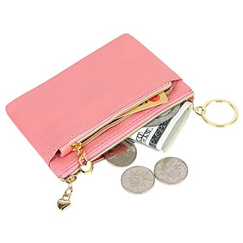 Cynure Women's Genuine Leather Coin Purse Zipper Pocket Size Pouch Change Wallet, Pink - Image 3