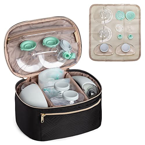 Fasrom Wearable Breast Pump Bag Compatible with Momcozy Medela and Elvie Hands Free Pumps Portable Carrying Case with Waterproof Mat for Working Moms Travel Black Bag Only Patent Pending