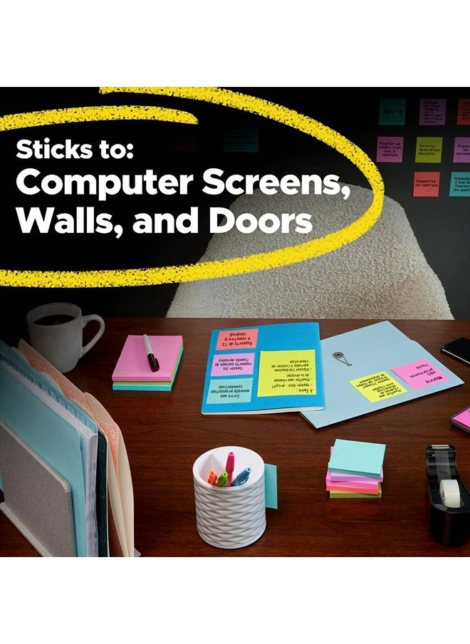 ® Super Sticky Notes, 3 in. x 3 in., Supernova Neons Collection, 5 Pads/Pack, 90 Sheets/Pad