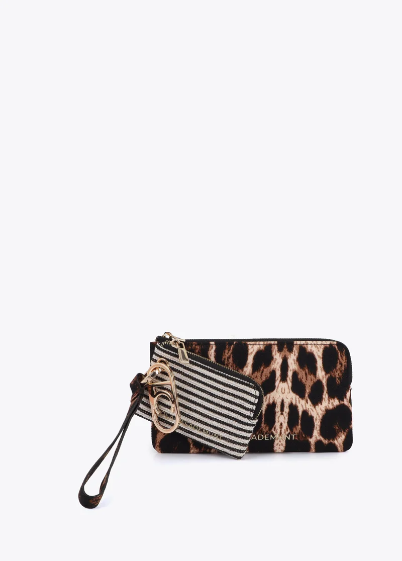 Lola Casademunt Double coin purse with LC charm, fabric, ecru–brown
