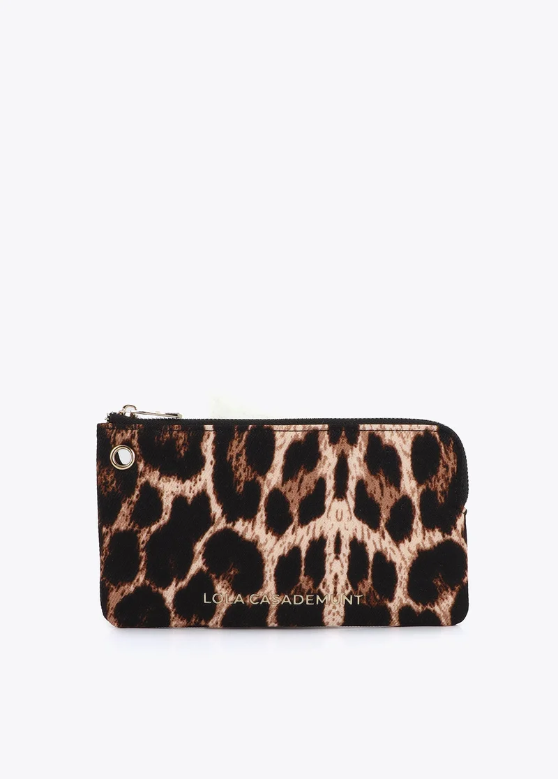 Lola Casademunt Double coin purse with LC charm, fabric, ecru–brown