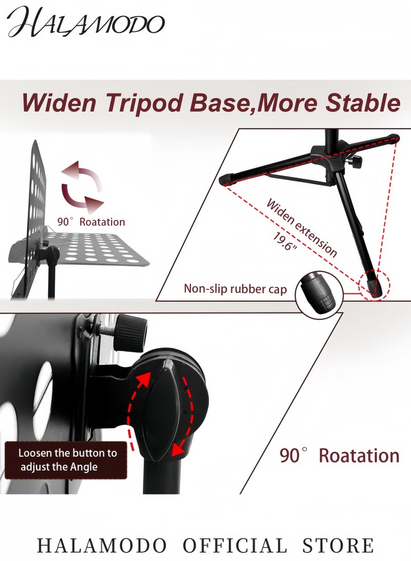 هالامودو حامل نوتات موسيقية قابل للتعديل حامل ثلاثي طويل محمول قابل للطي يتميز بثبات عالي وزاوية قابلة للتعديل مناسب لعازفي الجيتار والكمان واليوكليلي - Image 4