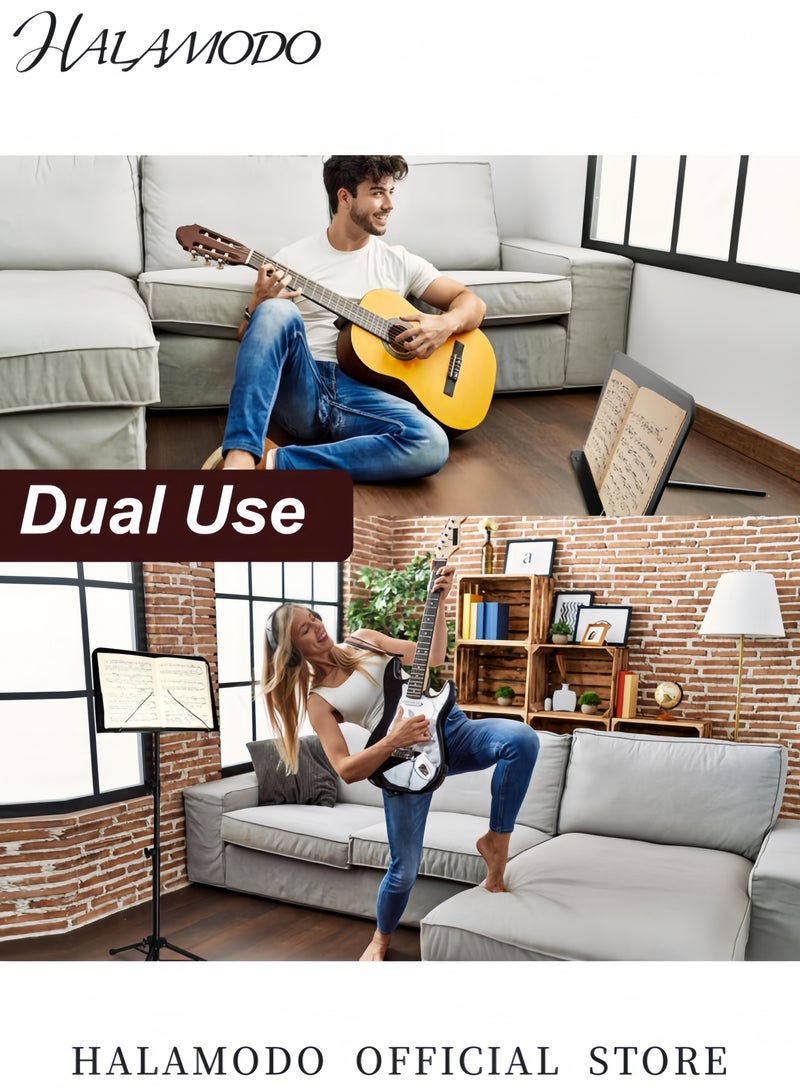 هالامودو حامل نوتات موسيقية قابل للتعديل حامل ثلاثي طويل محمول قابل للطي يتميز بثبات عالي وزاوية قابلة للتعديل مناسب لعازفي الجيتار والكمان واليوكليلي - Image 3