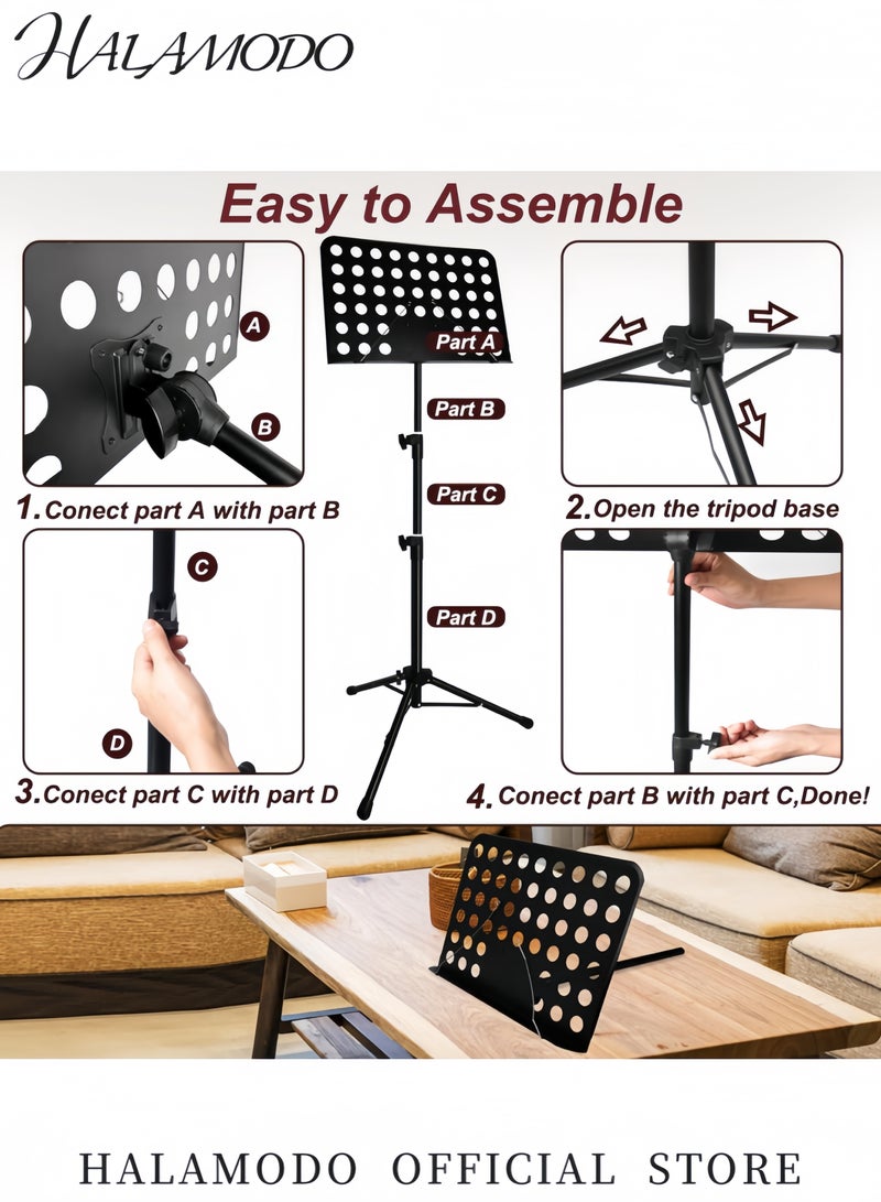 هالامودو حامل نوتات موسيقية قابل للتعديل حامل ثلاثي طويل محمول قابل للطي يتميز بثبات عالي وزاوية قابلة للتعديل مناسب لعازفي الجيتار والكمان واليوكليلي - Image 5