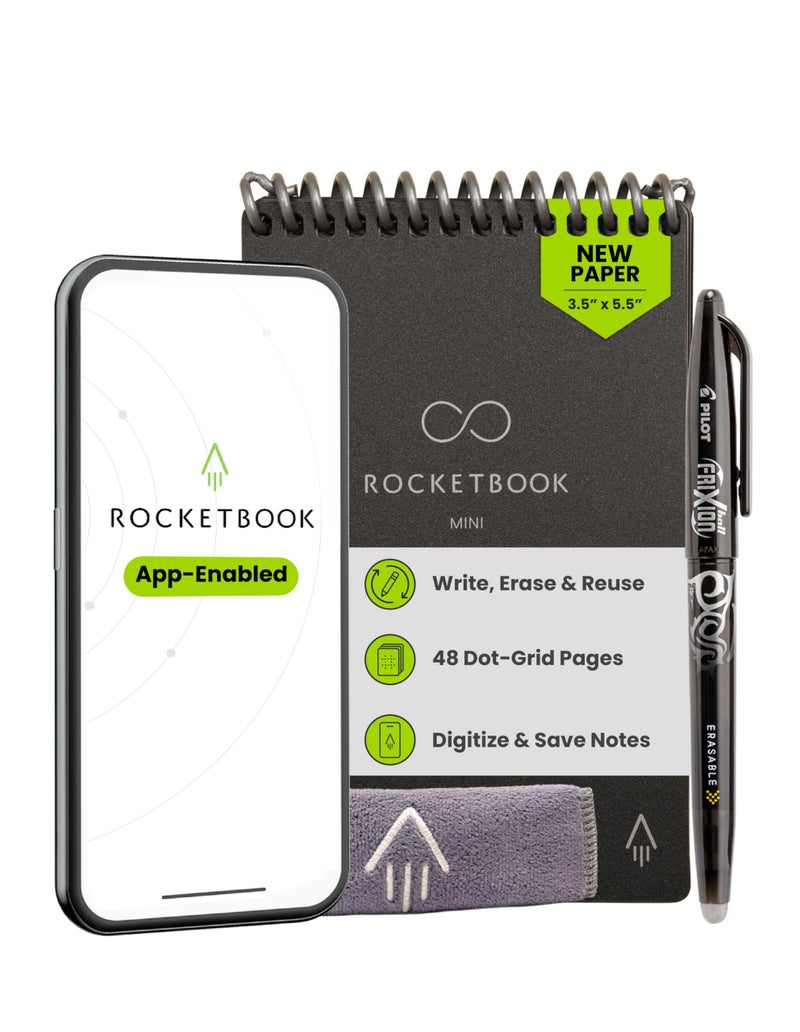 Rocketbook Mini Reusable Smart Notepad, Pocket Size On-The-Go Notebook, 3.5x5.5, Black (Pack of 1) - Image 1