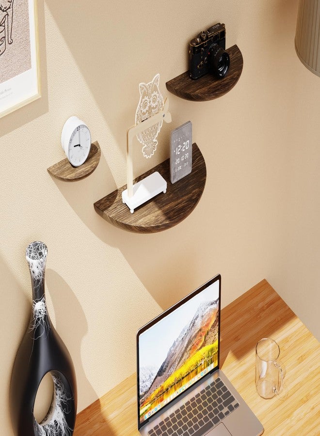 QsQueen Solid Wood Half Round Floating Wall Shelves | Elegant Floating Shelves, Elevate Your Space. Perfect for Living Rooms, Bathrooms, Bedrooms, Offices, Children's Rooms Brown - Image 4