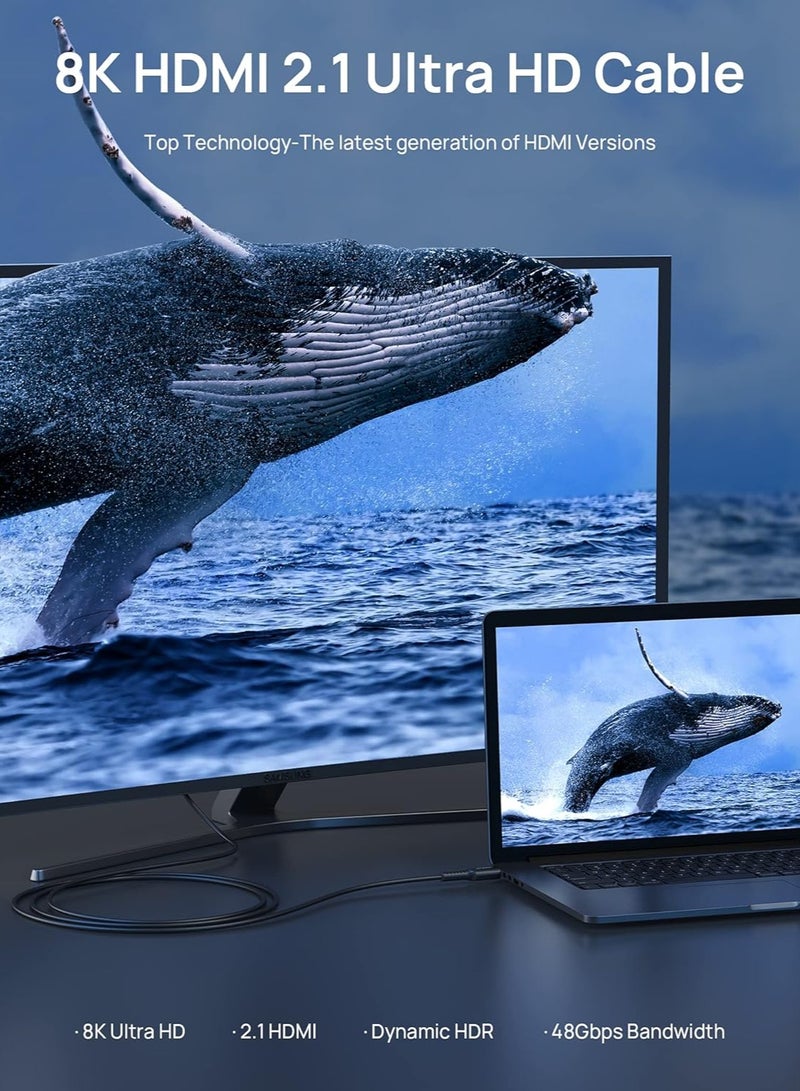 جيسوس كابل HDMI 8K طول 10 قدم سرعة 48 جيجا يدعم 4k عند 120 هرتز و8K 60 بتقنية HDR10+ اتش دي سي بي 2.2 و2.3 تي اس اكس ثري دولبي لـ PS4 برو PS5 وتلفزيون روكو وجهاز بروجيكتور وبلو راي 8K-أسود - Image 2