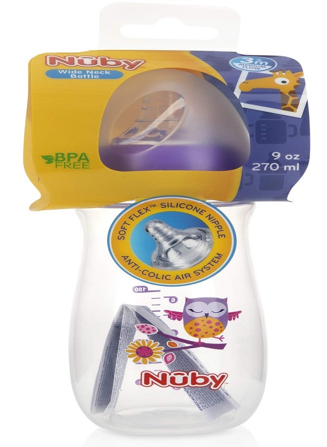 Nuby Wide Neck Bottle with Anti-Colic Air System, Colors/Prints May Vary, 1 Pack of 1 Bottle - Image 3
