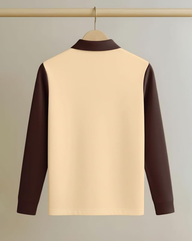 AUSK T-Shirt for Men Zip Neck Texture Self Design Cotton Blend Mens Tshirts Brown - Image 3