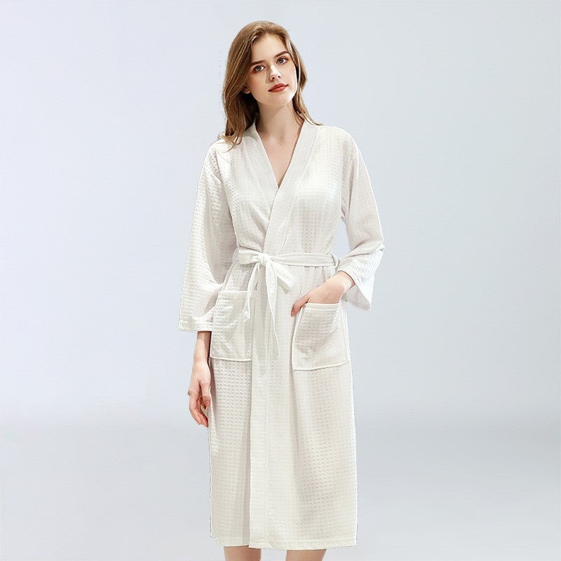 Lightweight Waffle Bathrobe Unisex Sauna Robe Quick Dry White [female] 