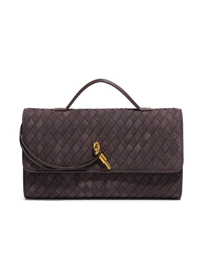 JYG Suede Woven Handbag for Women Trendy Evening Shoulder Bag Casual Clutch Purse Crossbody Satchel with Metal Buckle 2025, Dark Brown - Image 1