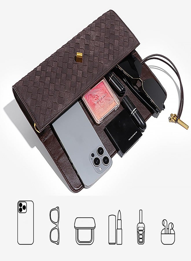 JYG Suede Woven Handbag for Women Trendy Evening Shoulder Bag Casual Clutch Purse Crossbody Satchel with Metal Buckle 2025, Dark Brown - Image 5