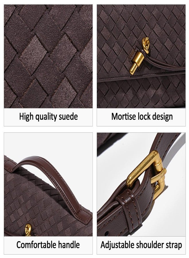 JYG Suede Woven Handbag for Women Trendy Evening Shoulder Bag Casual Clutch Purse Crossbody Satchel with Metal Buckle 2025, Dark Brown - Image 3