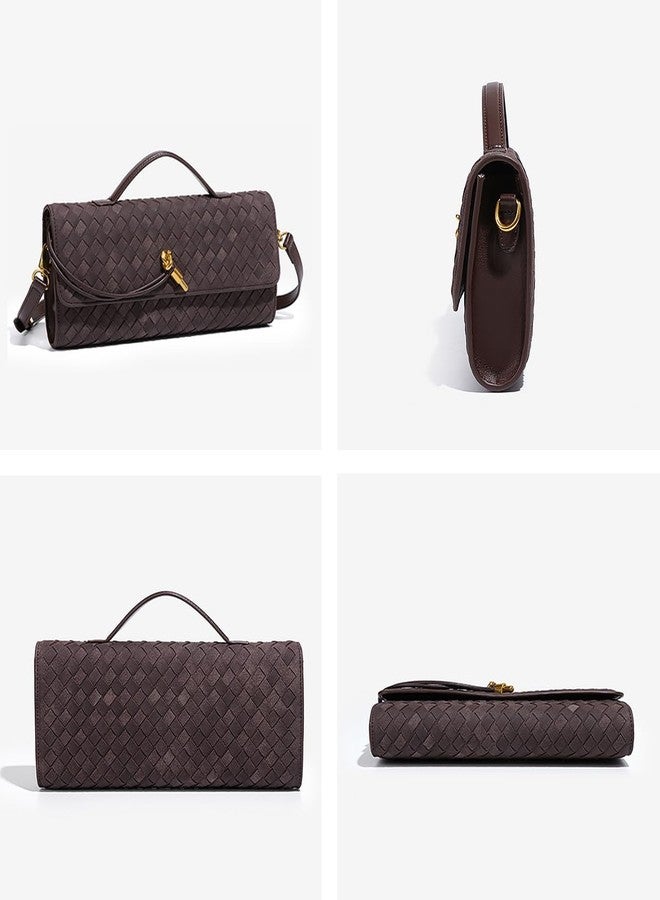 JYG Suede Woven Handbag for Women Trendy Evening Shoulder Bag Casual Clutch Purse Crossbody Satchel with Metal Buckle 2025, Dark Brown - Image 4