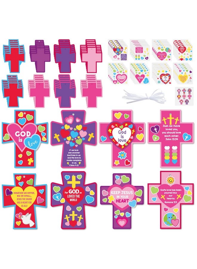 BeYumi Valentine Cross Craft Kit - 123Pcs Valentine's Day Cross Craft Kit DIY Christian Religious Hanging Ornament Make Your Own Sunday School Decoration Home Classroom Party Art Supplies for Kids - Image 1