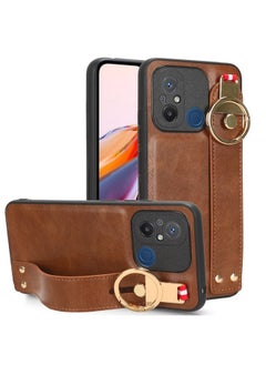 HuHa Case Cover For Xiaomi Redmi 12C / Poco C55 Wristband Leather Back Phone Case Brown 