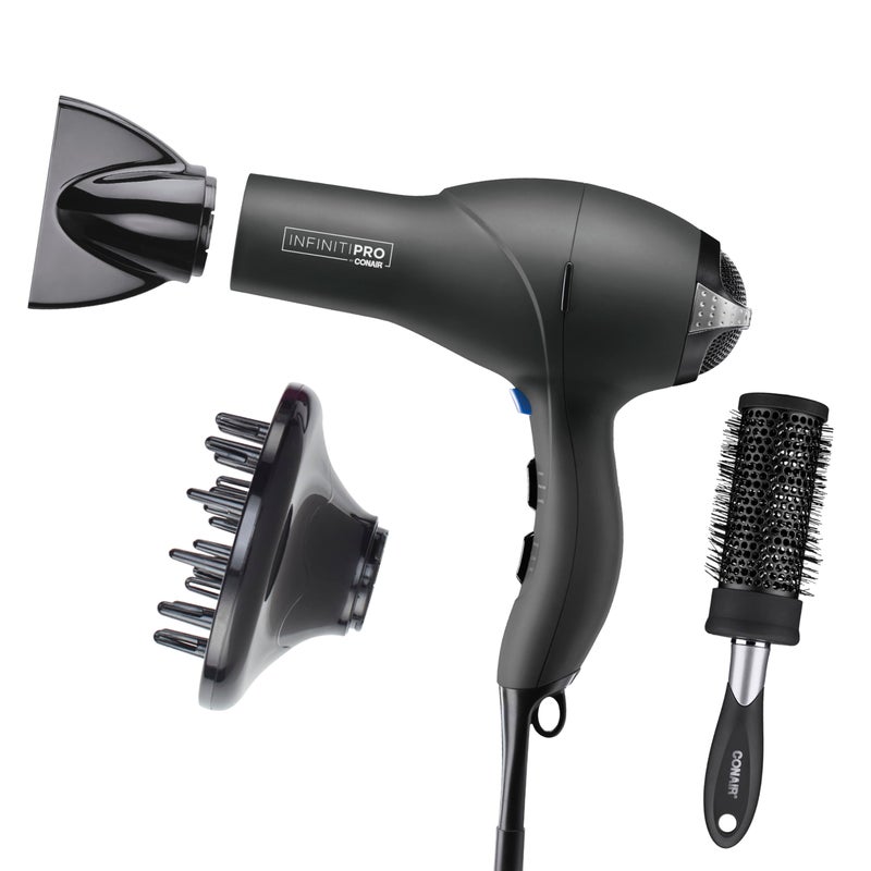 CONAIR Infiniti PRO CONAIR Hair Dryer with Diffuser  Professional AC Motor  Tourmaline Ceramic Technology Blow Dryer  Includes Concentrator and Blowout Brush    Exclusive  Gray - Image 1