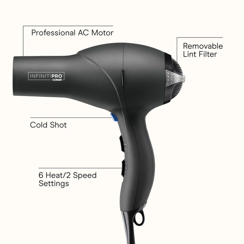 CONAIR Infiniti PRO CONAIR Hair Dryer with Diffuser  Professional AC Motor  Tourmaline Ceramic Technology Blow Dryer  Includes Concentrator and Blowout Brush    Exclusive  Gray - Image 2