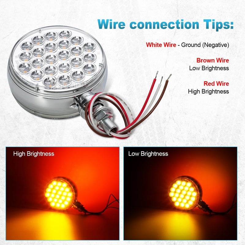 Partsam 2Pcs Double Face Round LED Pedestal Lights Fender Stop Turn Signal Tail Brake Lights Clear Lens 48 LED Post Mount Semi Trailer Replacement for Trailers Trucks, 10-30V - Image 5