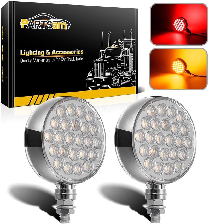 Partsam 2Pcs Double Face Round LED Pedestal Lights Fender Stop Turn Signal Tail Brake Lights Clear Lens 48 LED Post Mount Semi Trailer Replacement for Trailers Trucks, 10-30V - Image 1