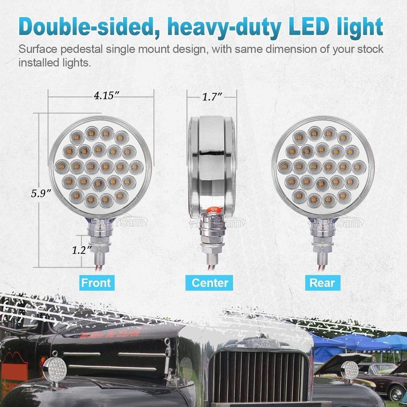 Partsam 2Pcs Double Face Round LED Pedestal Lights Fender Stop Turn Signal Tail Brake Lights Clear Lens 48 LED Post Mount Semi Trailer Replacement for Trailers Trucks, 10-30V - Image 4