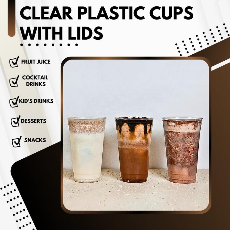 Green Direct Clear Cups With Lids / 16 oz. Clear Plastic Cups with Lids/Clear Disposable Cups/Ice coffee cups & Bubble Boba Tea Cups/Cup with Lid for Cold Drinking & Smoothie Pack of 100 - Image 5