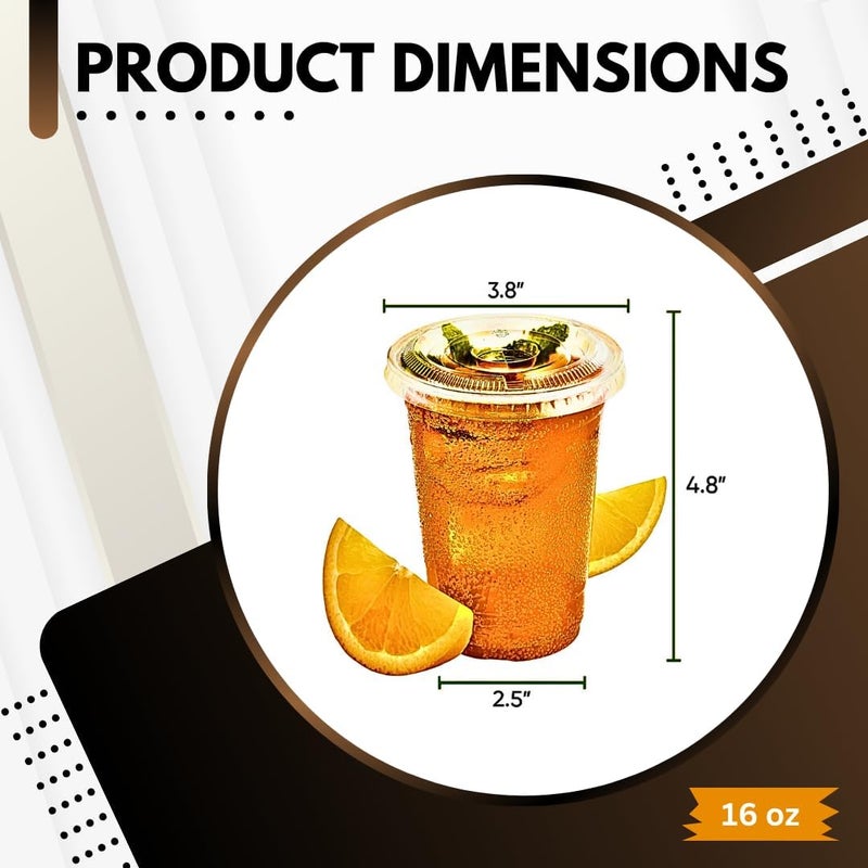 Green Direct Clear Cups With Lids / 16 oz. Clear Plastic Cups with Lids/Clear Disposable Cups/Ice coffee cups & Bubble Boba Tea Cups/Cup with Lid for Cold Drinking & Smoothie Pack of 100 - Image 2