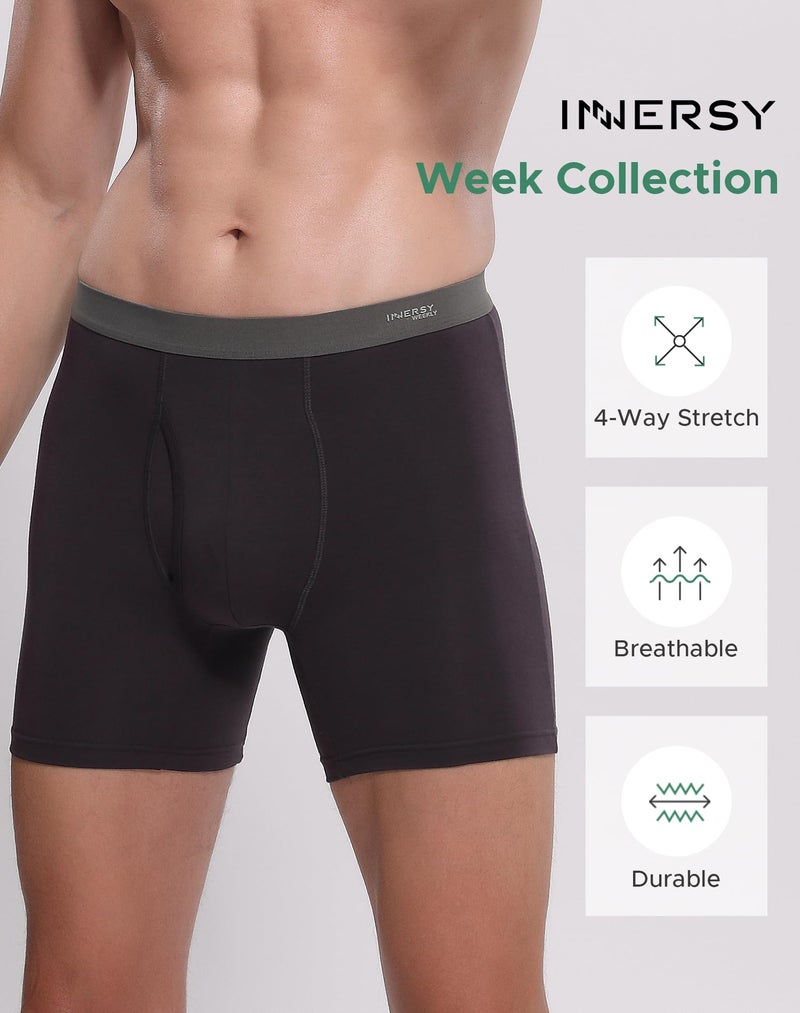 INNERSY Men's Cotton Underwear 7-Pack Colorful Boxer Briefs with Fly for a Week(Basics,Small) - Image 2