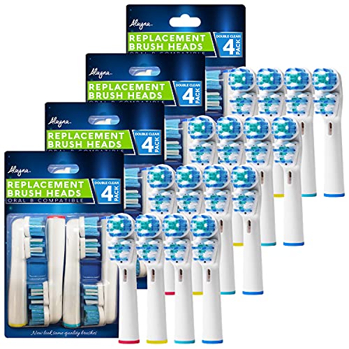 Alayna Replacement Brush Heads Compatible with Oral B Braun- Double Clean Design, 16 Pk Generic Electric Toothbrush Replacement Heads- Fits Oralb Pro 7000, 1000, 8000, 9000, 1500, 5000, Kids, Vitality