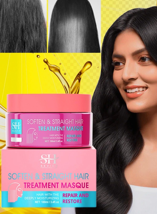 Sevich 100ml Soften and Straight Hair Treatment Mask Repair and Restore Dry Damaged Hair Follicles Deeply Moisturizing Hydrating Hair Treatment Mask Smoother Softer Stronger and Straightener Hair Mask - Image 1
