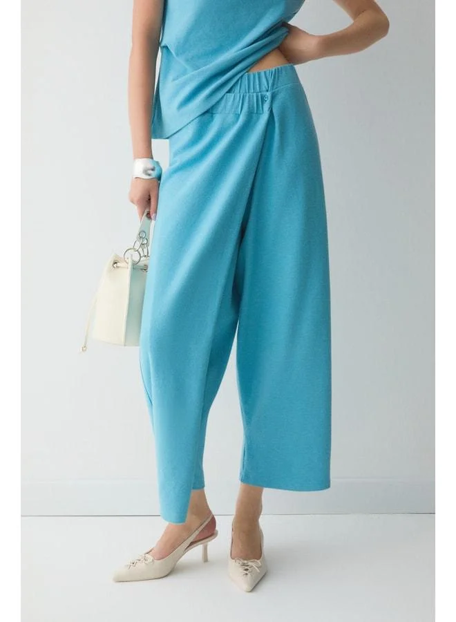 Ethiquet  ENVELOPE Women's Straight-Collared Draped Crisscross Wide-Leg Blue Top-and-Bottom Set. for Women | Best Price UAE