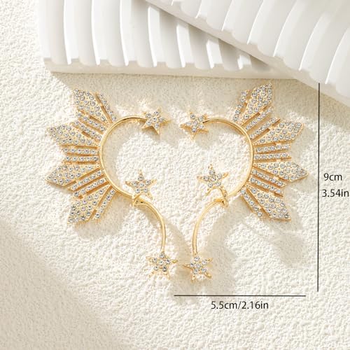 Zaycca Gold Rhinestone ELf Cuffs Star Statement Earrings for Women - Image 3