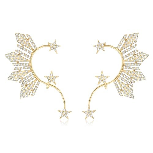 Zaycca Gold Rhinestone ELf Cuffs Star Statement Earrings for Women - Image 1