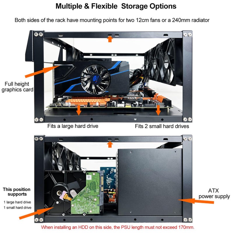 JOYJOM PC Test Bench,Open Air PC Case,Open Frame Computer Chassis, DIY Stackable Techbench Server Rack Mount PC Case for ATX MATX ETAX X79 X99 X10DRL-I X12DPI-N6 Micro ATX Motherboards - Image 4