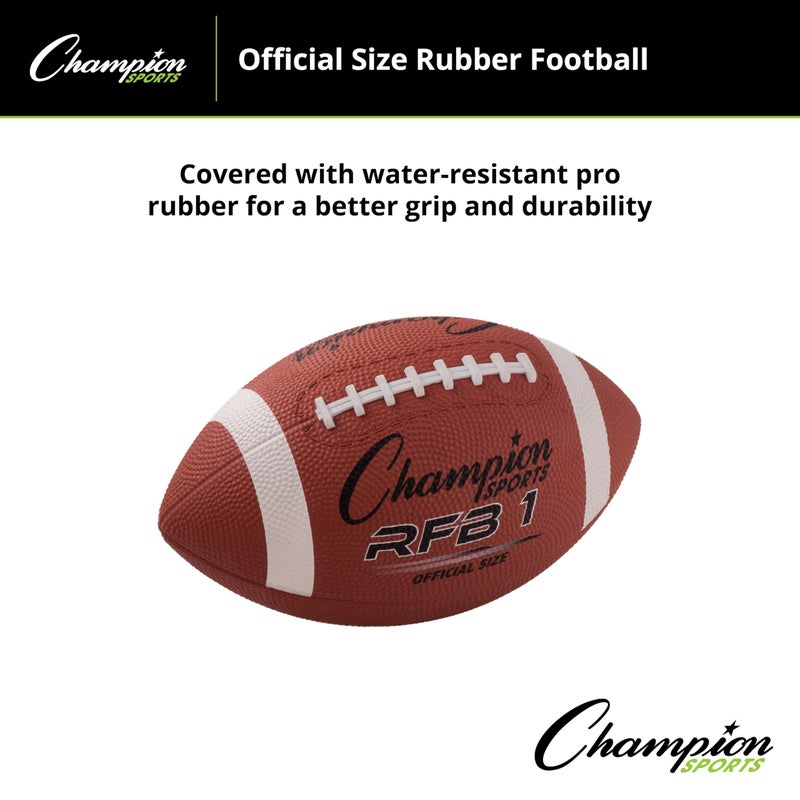 Champion Sports Rubber Football â€“ Durable All-Weather Football with Enhanced Grip - Backyard Play & Training - Official Size - Image 2