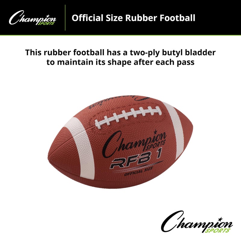 Champion Sports Rubber Football â€“ Durable All-Weather Football with Enhanced Grip - Backyard Play & Training - Official Size - Image 5