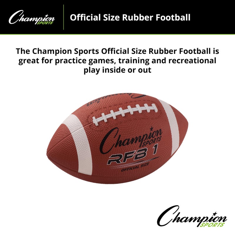 Champion Sports Rubber Football â€“ Durable All-Weather Football with Enhanced Grip - Backyard Play & Training - Official Size - Image 3