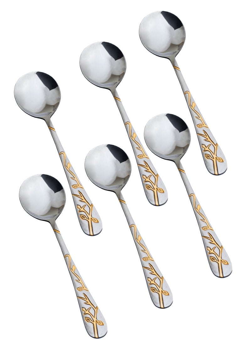 هيك طقم ملاعق شوربة من الستانلس ستيل مكون من 6 قطع فضي ذهبي - Image 1