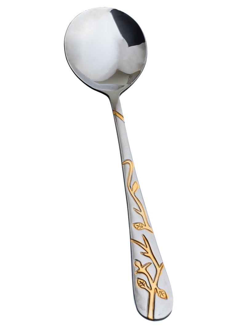 هيك طقم ملاعق شوربة من الستانلس ستيل مكون من 6 قطع فضي ذهبي - Image 2